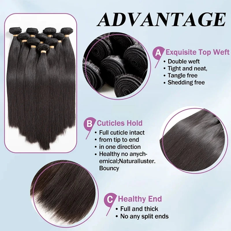 16-38 Inch 12A Natural Color Straight Human Hair Bundles Weaves Unprocessed Brazilian Human Hair Weave Bundles 1-4PCS Raw Hair Bundles Weave Extensions Hair Extensions Materials For Women Natural Black Soft Silky Hair Straight Hair Bundles Promotional sal