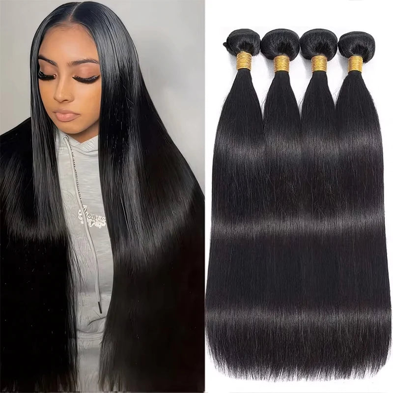 16-38 Inch 12A Natural Color Straight Human Hair Bundles Weaves Unprocessed Brazilian Human Hair Weave Bundles 1-4PCS Raw Hair Bundles Weave Extensions Hair Extensions Materials For Women Natural Black Soft Silky Hair Straight Hair Bundles Promotional sal