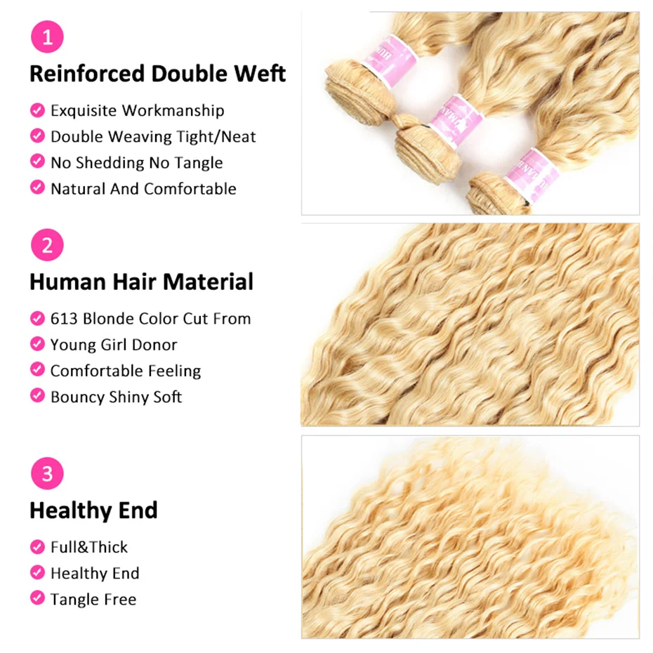 8-32 inch Deep Wave Human Hair Bundles Remy Brazilian Hair 613 Blonde Colored Deep Wave 1/3/4 Bundles Deals Human Hair Extension