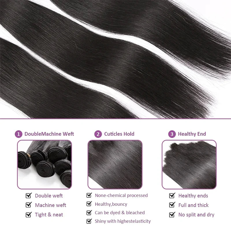 16-38 Inch 12A Natural Color Straight Human Hair Bundles Weaves Unprocessed Brazilian Human Hair Weave Bundles 1-4PCS Raw Hair Bundles Weave Extensions Hair Extensions Materials For Women Natural Black Soft Silky Hair Straight Hair Bundles Promotional sal