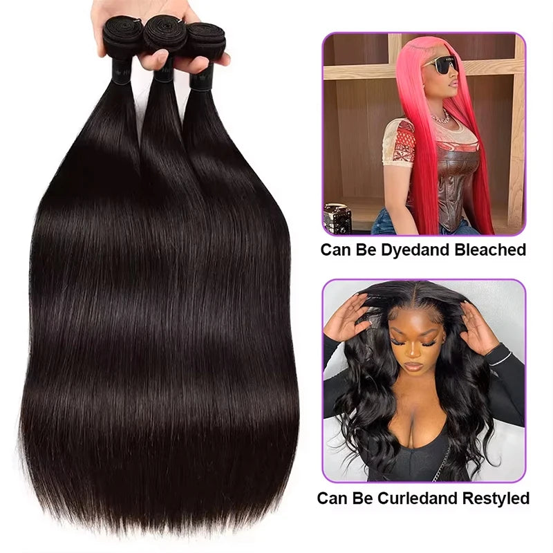 16-38 Inch 12A Natural Color Straight Human Hair Bundles Weaves Unprocessed Brazilian Human Hair Weave Bundles 1-4PCS Raw Hair Bundles Weave Extensions Hair Extensions Materials For Women Natural Black Soft Silky Hair Straight Hair Bundles Promotional sal