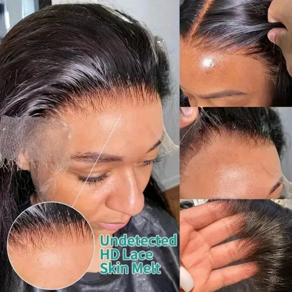 42 Inch Straight Lace Front Wig Pre Plucked Natural Hairline Soft Smooth Black Human Hair Wig For Women