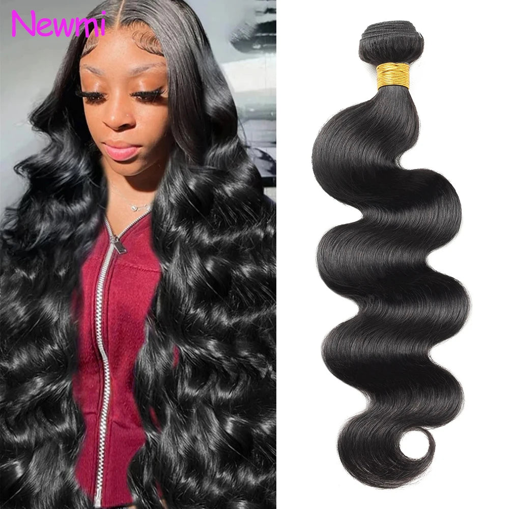 Newmi 30 Inch Body Wave Human Hair Bundles 12A Unprocessed Brazilian Virgin 100% Human Hair Extensions Natural Black For Women