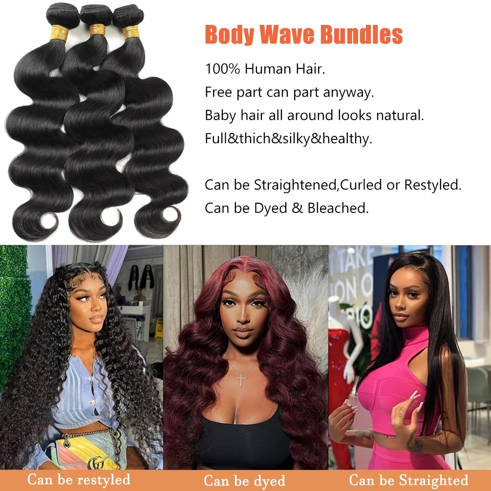 Newmi 30 Inch Body Wave Human Hair Bundles 12A Unprocessed Brazilian Virgin 100% Human Hair Extensions Natural Black For Women