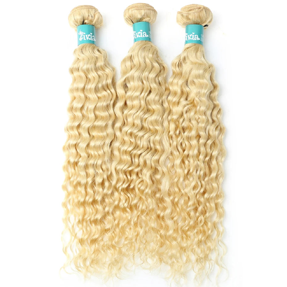 8-32 inch Deep Wave Human Hair Bundles Remy Brazilian Hair 613 Blonde Colored Deep Wave 1/3/4 Bundles Deals Human Hair Extension
