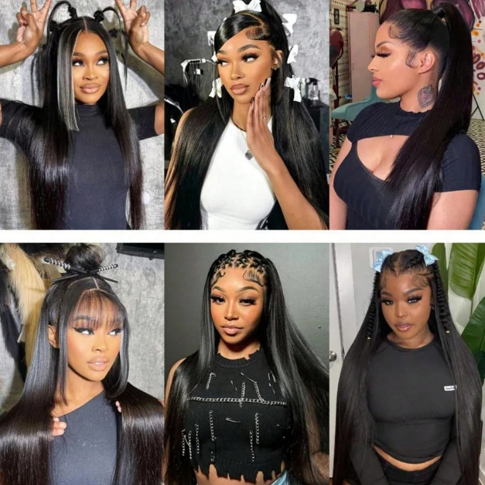 42 Inch Straight Lace Front Wig Pre Plucked Natural Hairline Soft Smooth Black Human Hair Wig For Women