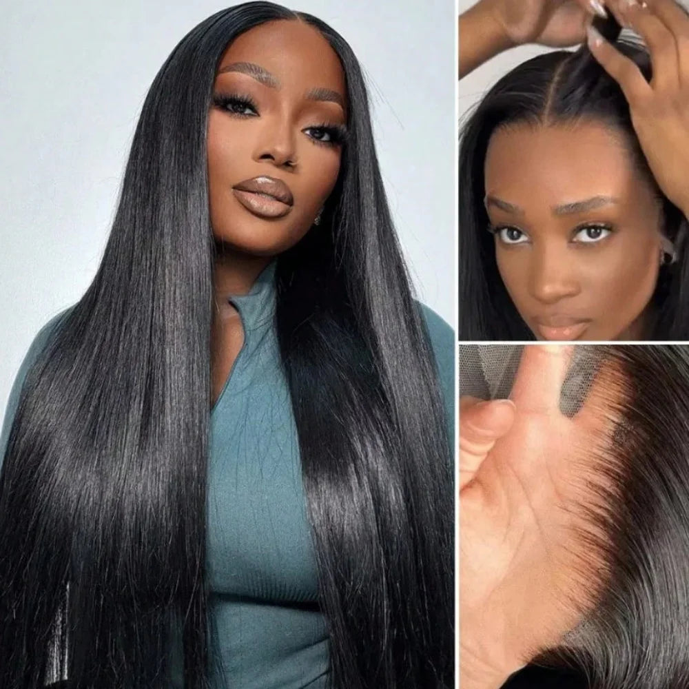 42 Inch Straight Lace Front Wig Pre Plucked Natural Hairline Soft Smooth Black Human Hair Wig For Women