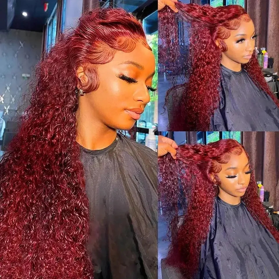 200% Burgundy 13x6 HD Wet And Wavy Lace Frontal Human Hair Wig Brazilian 40 Inch Colored 99j Curly Wigs Deep Wave Lace Front Wig