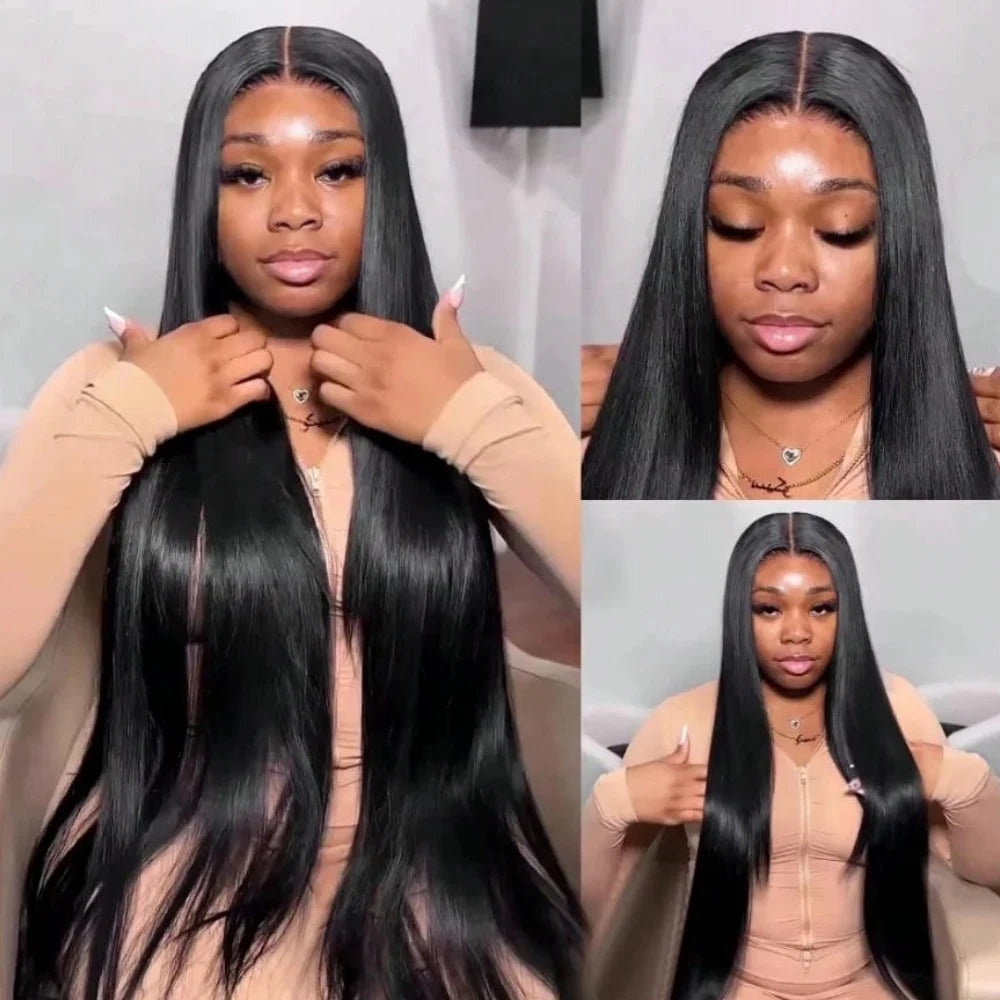 42 Inch Straight Lace Front Wig Pre Plucked Natural Hairline Soft Smooth Black Human Hair Wig For Women
