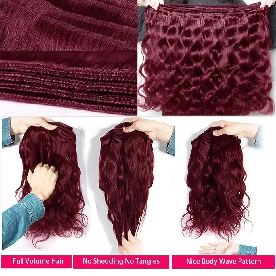 14A 99J Burgundy Body Wave Bundles Human Hair Brazilian Unprocessed 30 36 Inch Virgin Weave Raw Hair 98% Human Hair Bundles Extensions