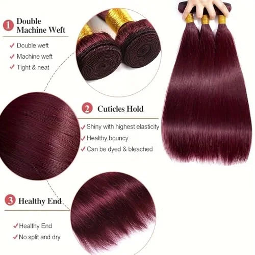 22 24 26 inch  Burgundy Bundles 99j Straight Human Hair Bundles Red Straight Human Hair Bundle 1/3 PCS Bundles Deals Brazilian